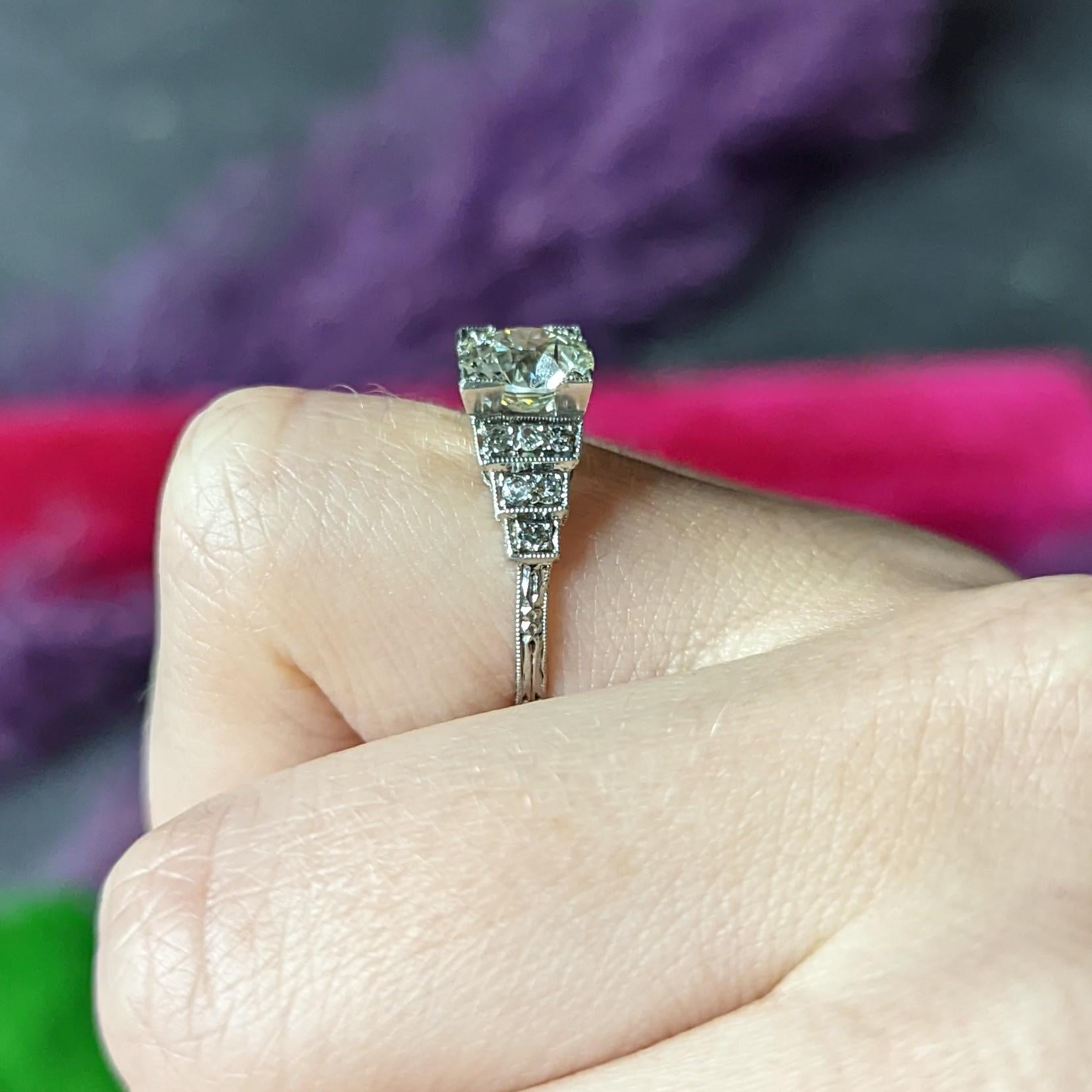Art Deco Old European 1.82 Carats Diamond Platinum Stepped Engagement Ring GIA 8