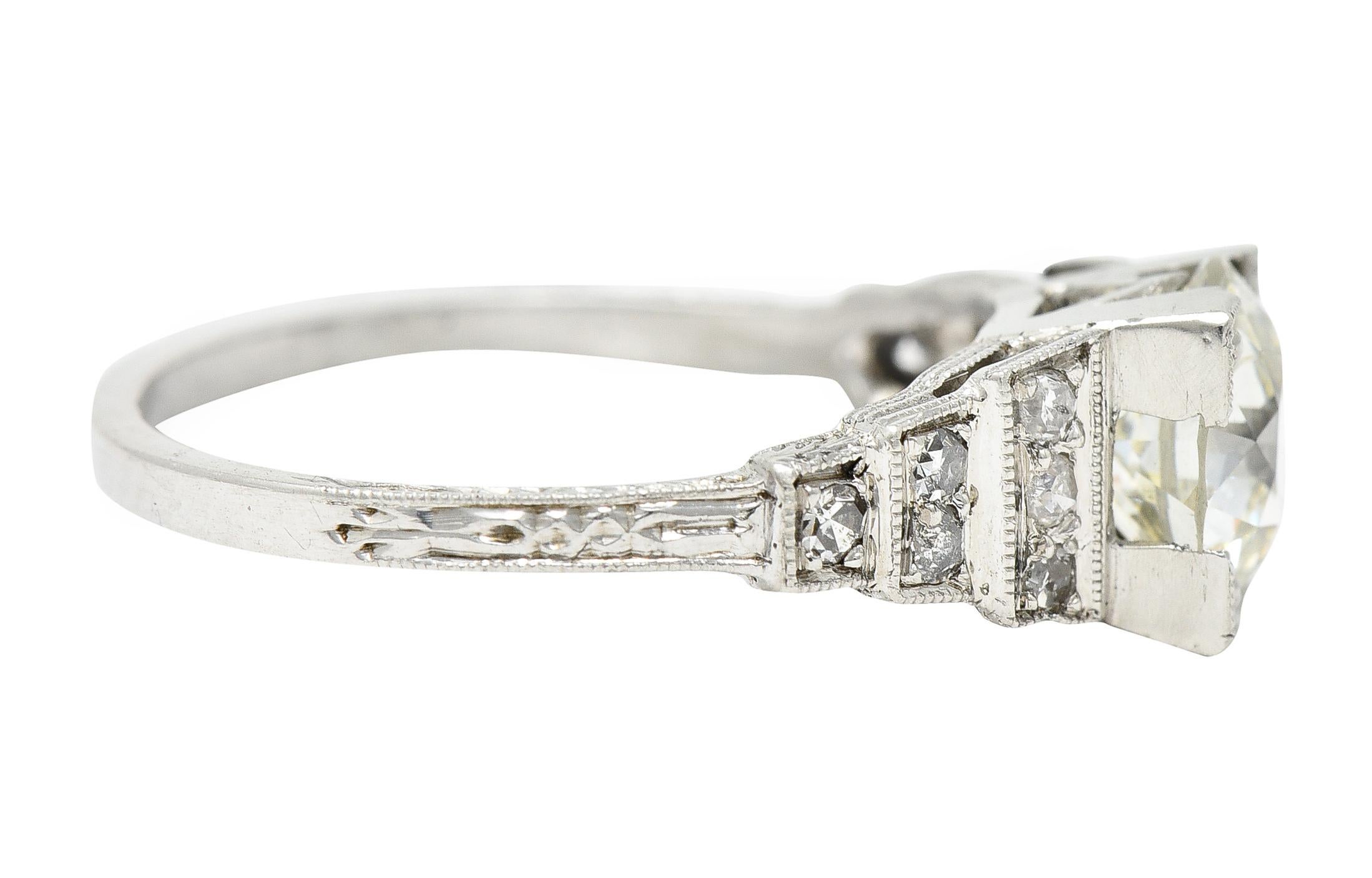 Old European Cut Art Deco Old European 1.82 Carats Diamond Platinum Stepped Engagement Ring GIA