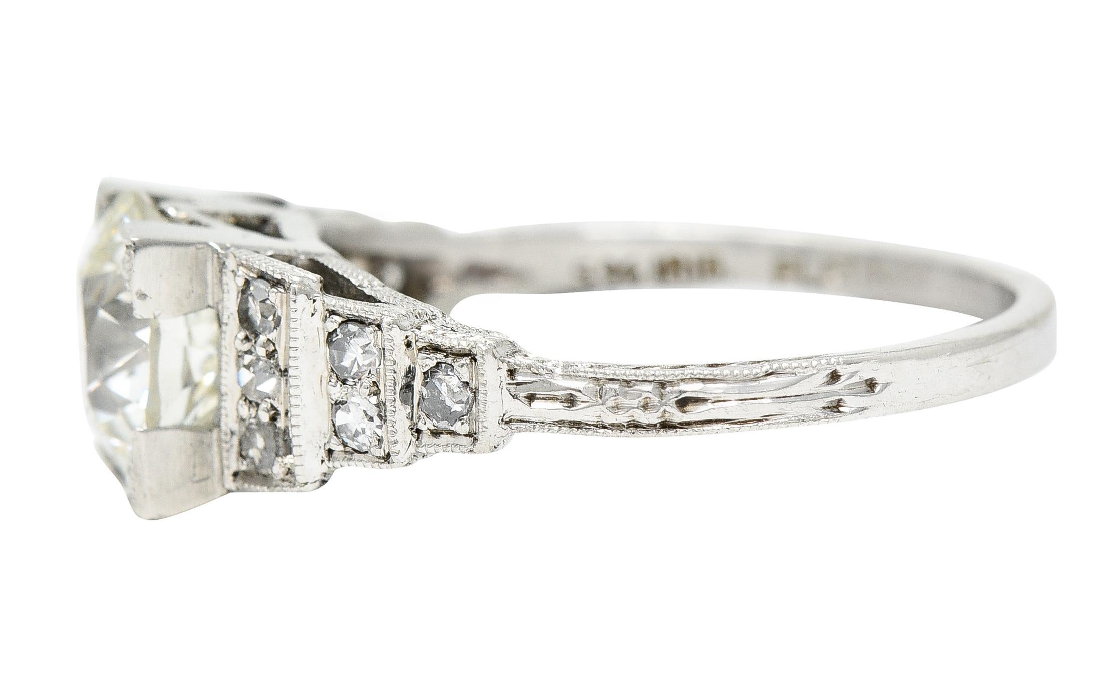 Women's or Men's Art Deco Old European 1.82 Carats Diamond Platinum Stepped Engagement Ring GIA