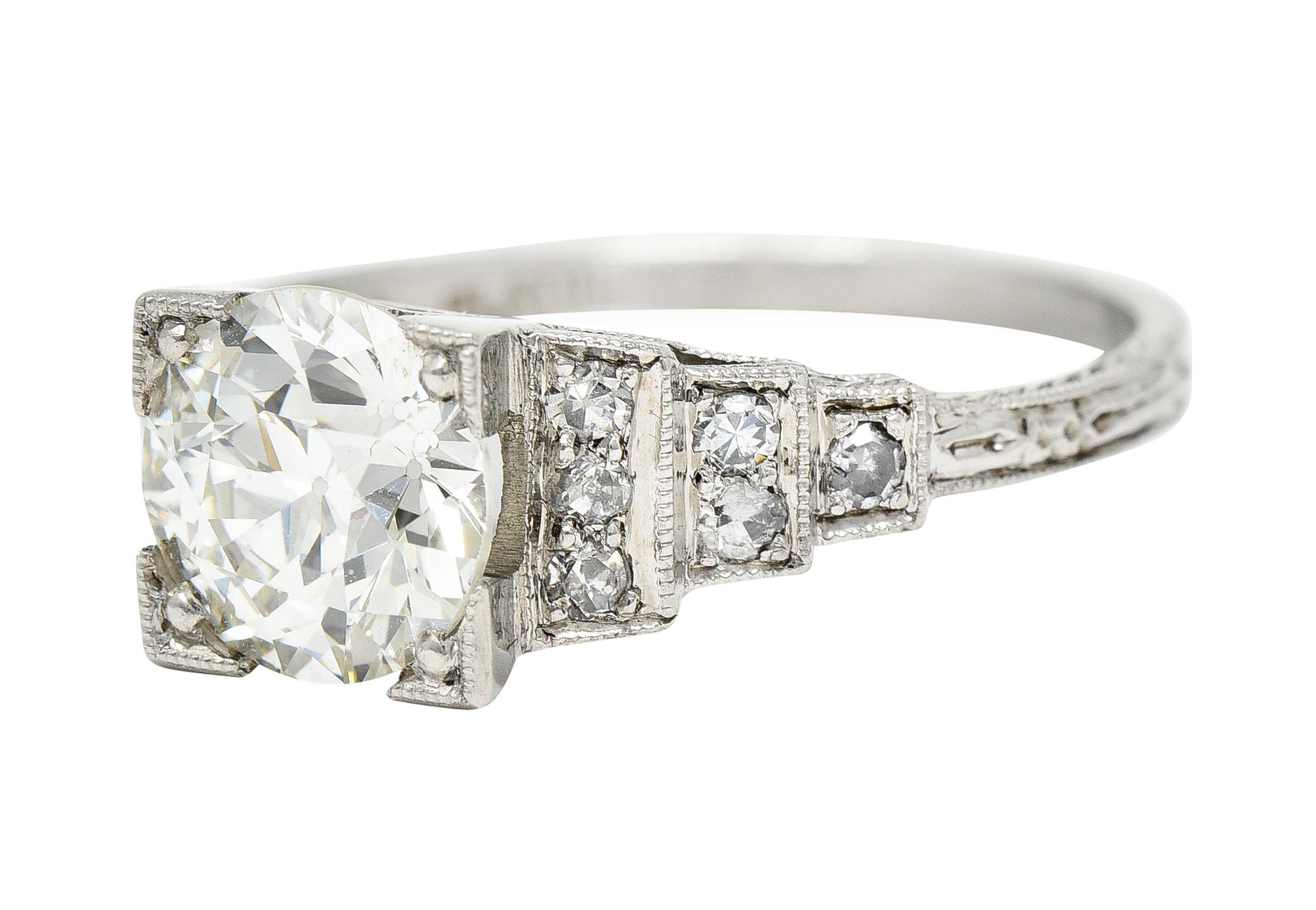 Art Deco Old European 1.82 Carats Diamond Platinum Stepped Engagement Ring GIA 1