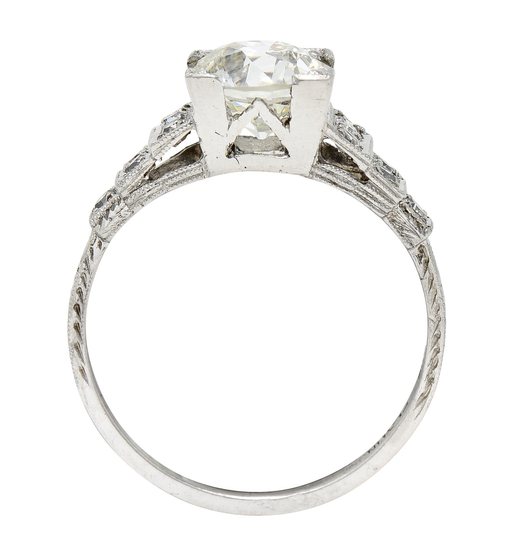 Art Deco Old European 1.82 Carats Diamond Platinum Stepped Engagement Ring GIA 3