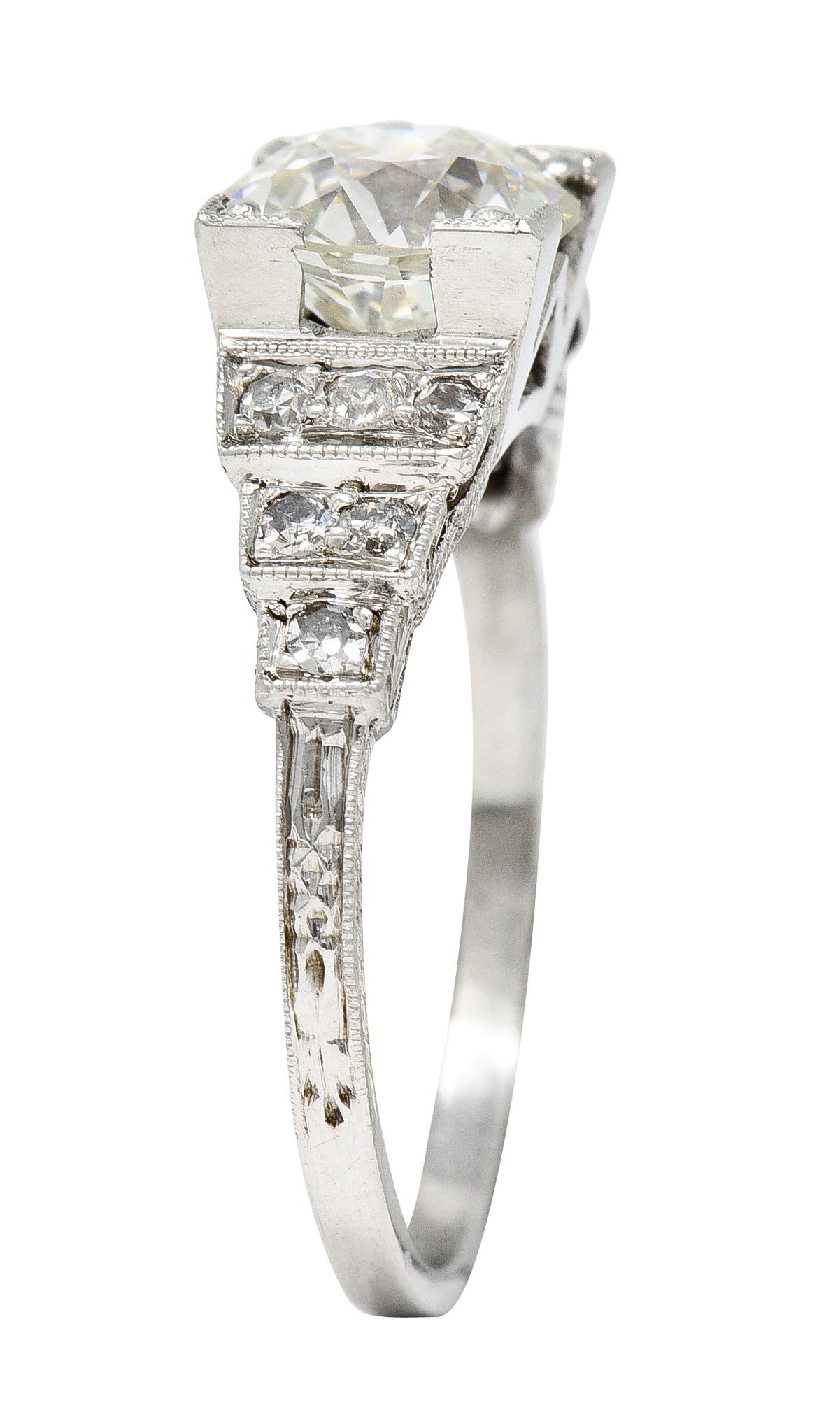 Art Deco Old European 1.82 Carats Diamond Platinum Stepped Engagement Ring GIA 4