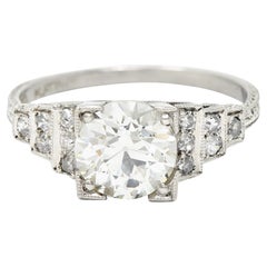 Art Deco Old European 1.82 Carats Diamond Platinum Stepped Engagement Ring GIA