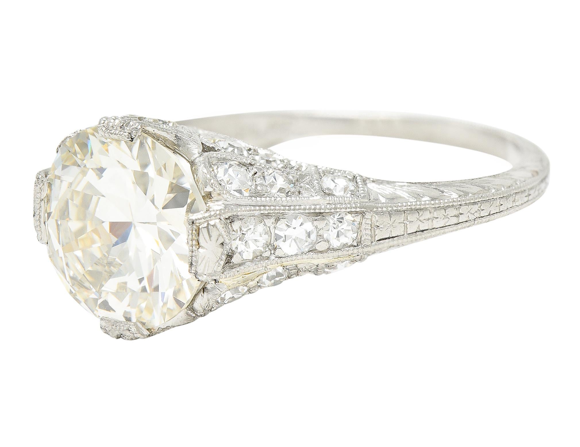 Art Deco Old European 2.28 Carats Diamond Platinum Wheat Engagement Ring GIA 2