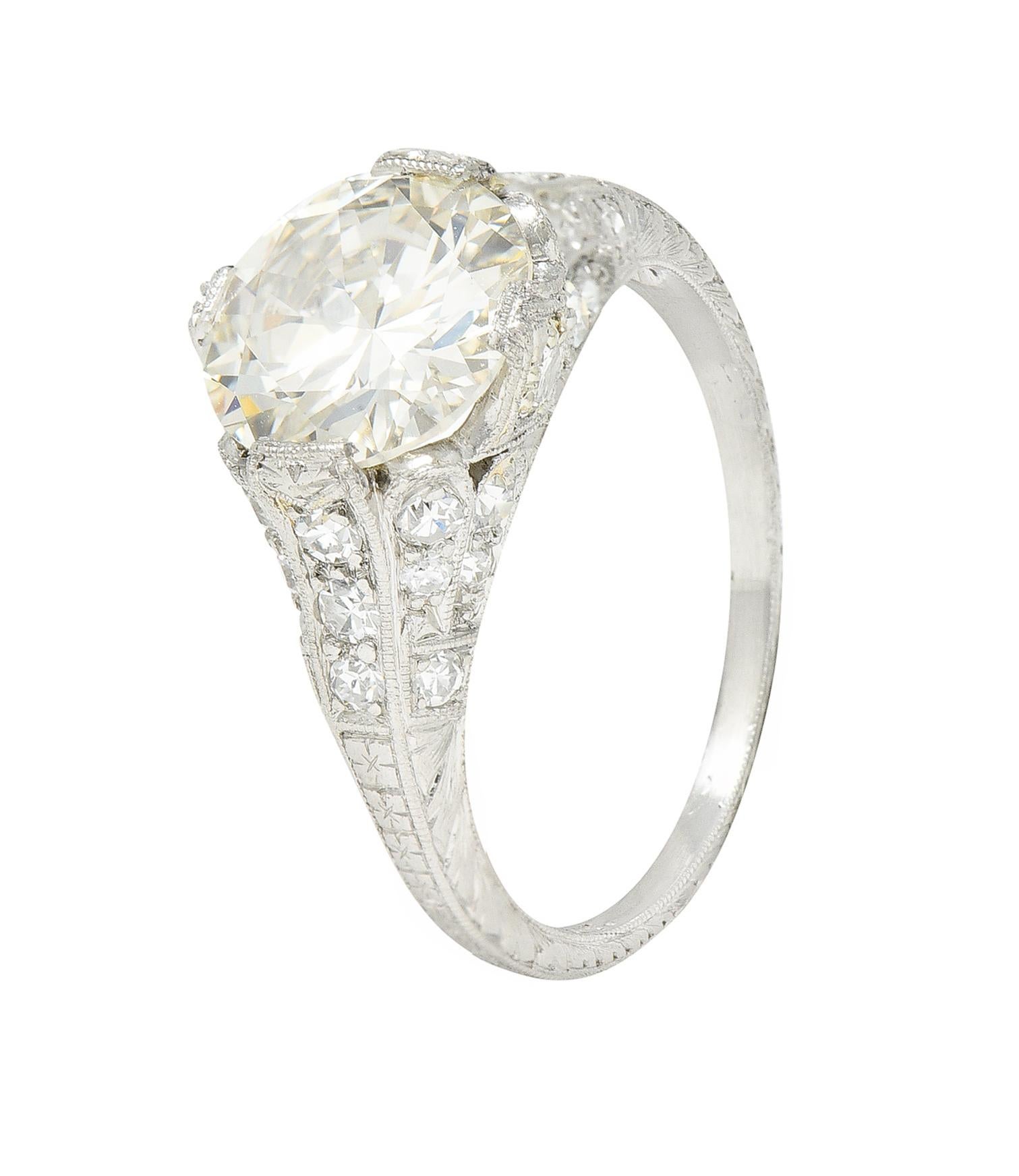 Art Deco Old European 2.28 Carats Diamond Platinum Wheat Engagement Ring GIA 4