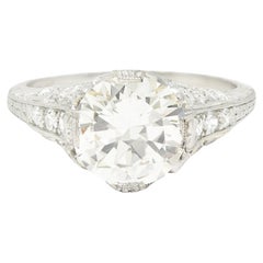 Art Deco Old European 2.28 Carats Diamond Platinum Wheat Engagement Ring GIA
