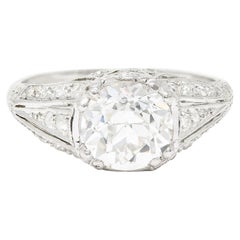 Art Deco Old European 2.28 CTW Diamond Platinum Wheat Engagement Ring GIA
