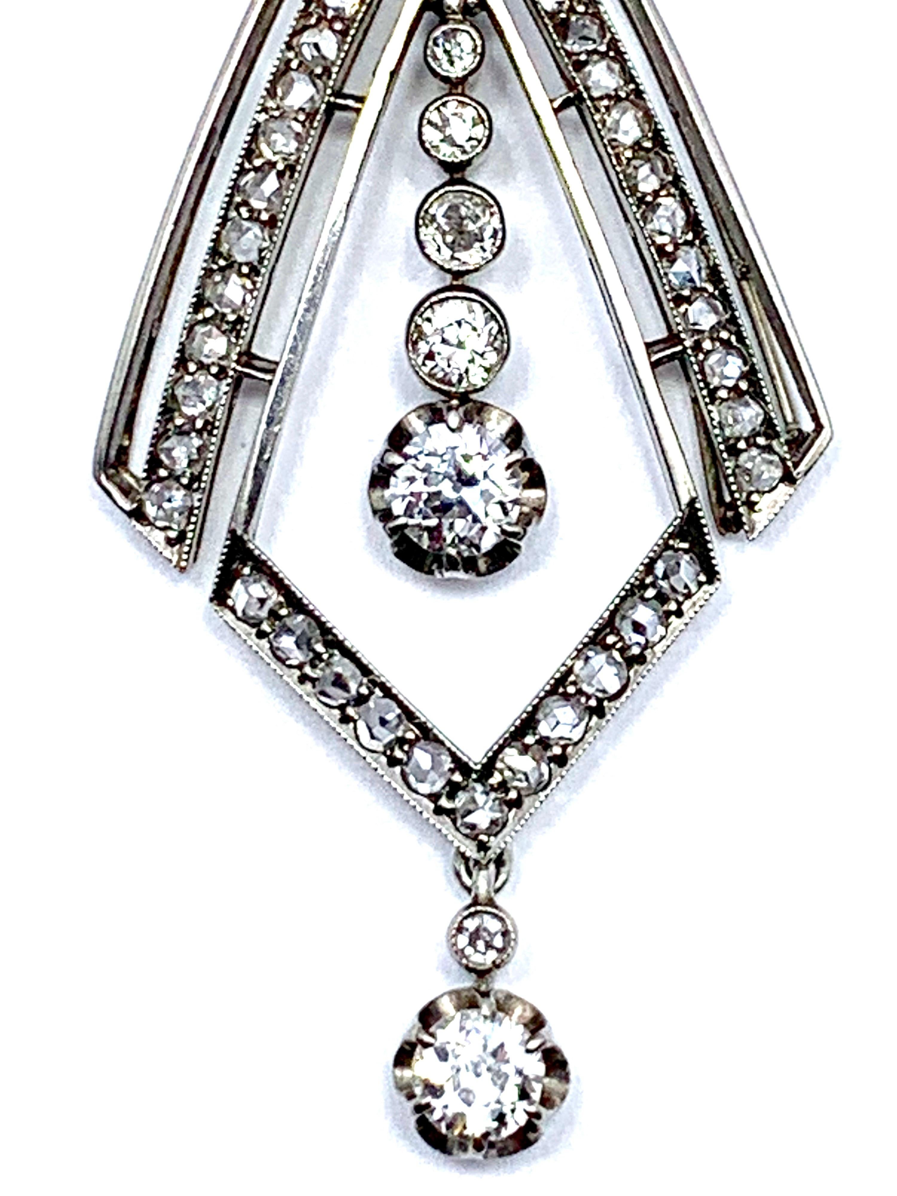 Art Deco Old European and Rose Cut Diamond White Gold Pendant 1