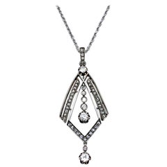 Art Deco Old European and Rose Cut Diamond White Gold Pendant