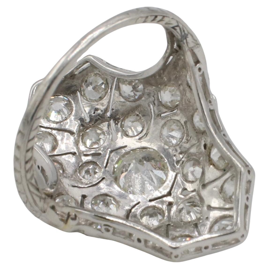 Art Deco Old European Cut 1.00 Carat Natural Diamond Navette Cluster Ring In Excellent Condition For Sale In  Baltimore, MD