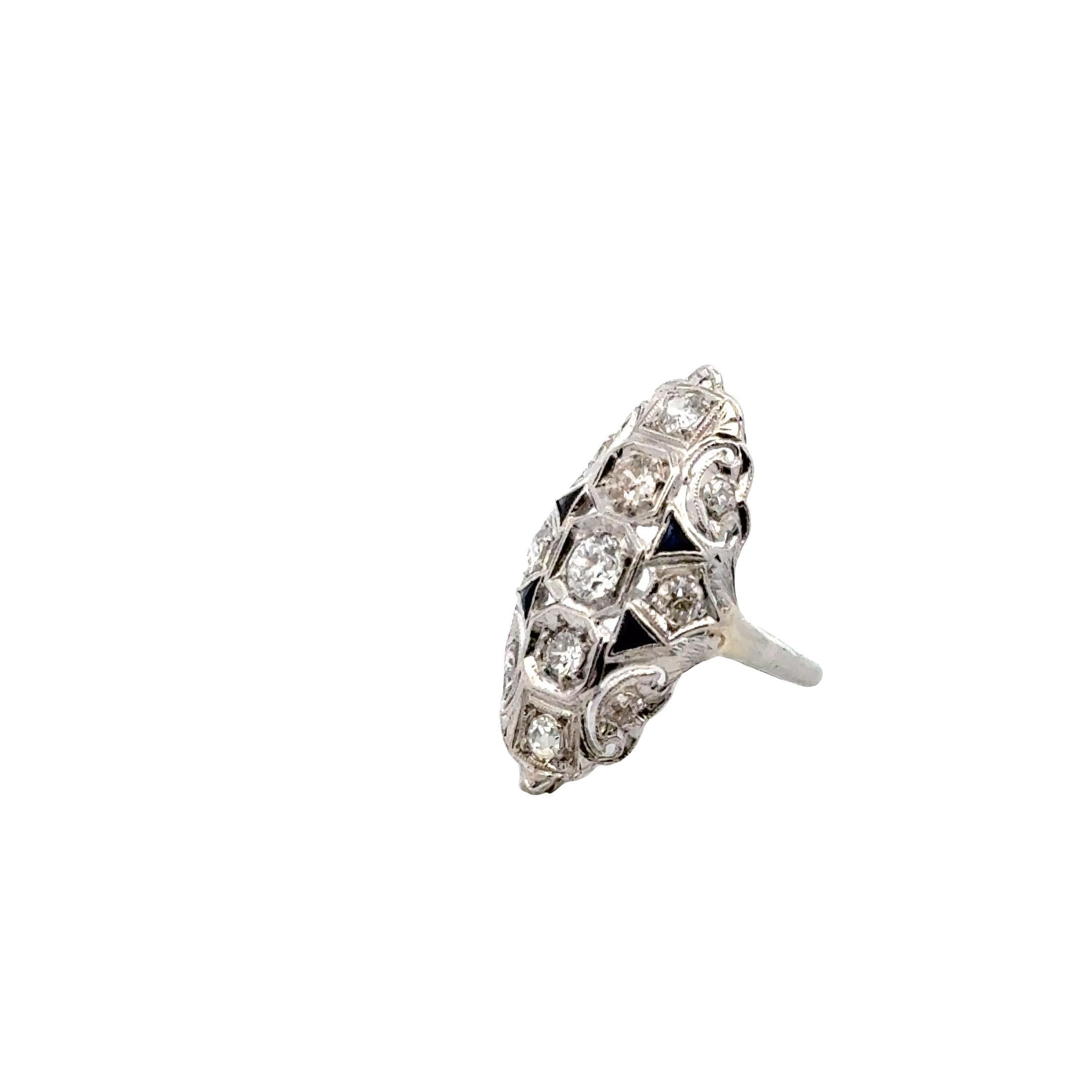 Women's Art Deco Old European Cut Diamond 14 Karat White Gold Cocktail Ring For Sale