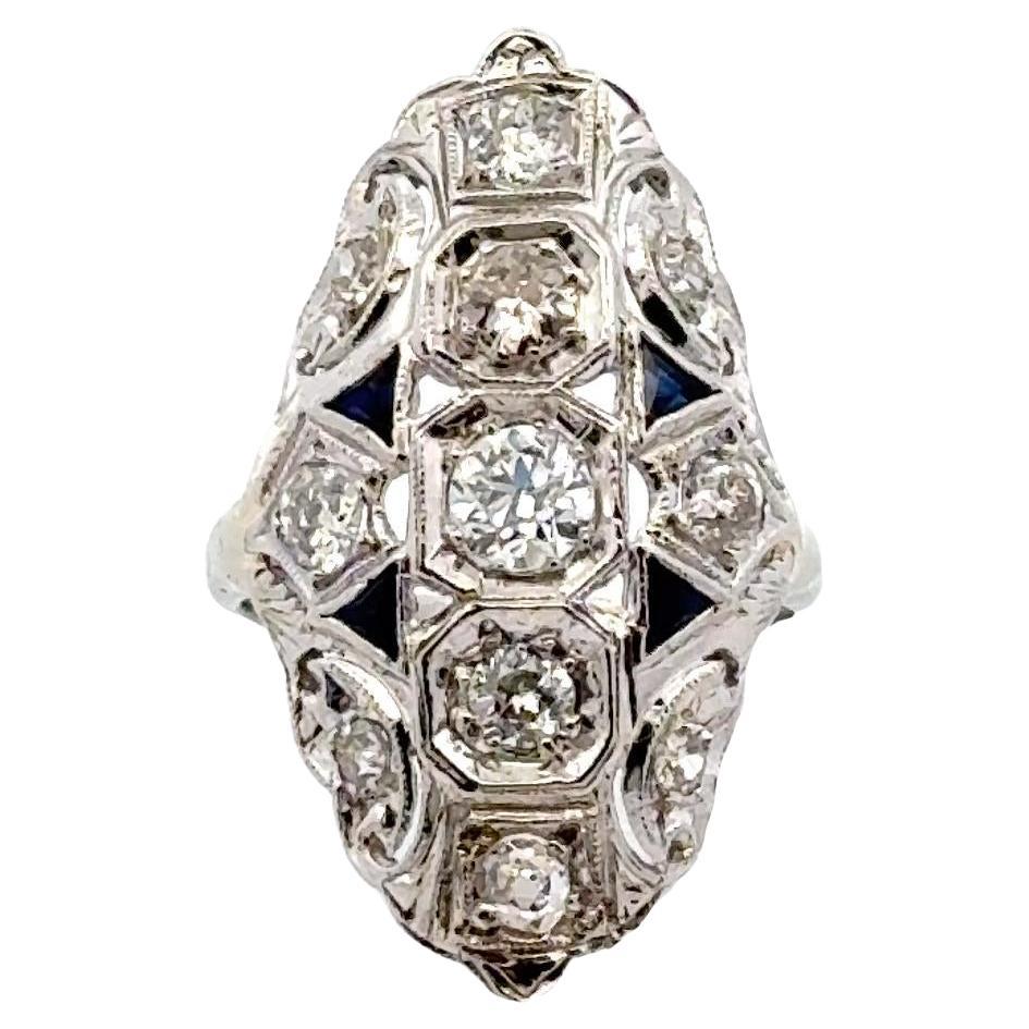 Art Deco Old European Cut Diamond 14 Karat White Gold Cocktail Ring