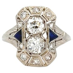 Art Deco Old European Cut Diamond 14 Karat White Gold Dinner Ring