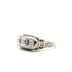 Art Deco Old European Cut Diamond 14k White Gold Engagement Ring