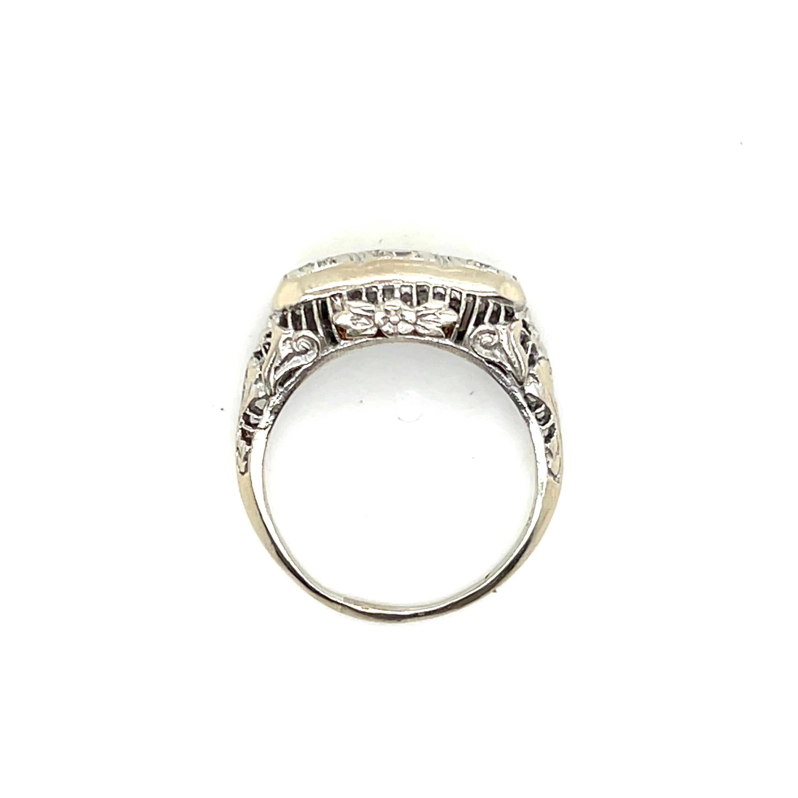 Bague de fiançailles art déco en or blanc 14k avec diamant taille européenne Unisexe en vente