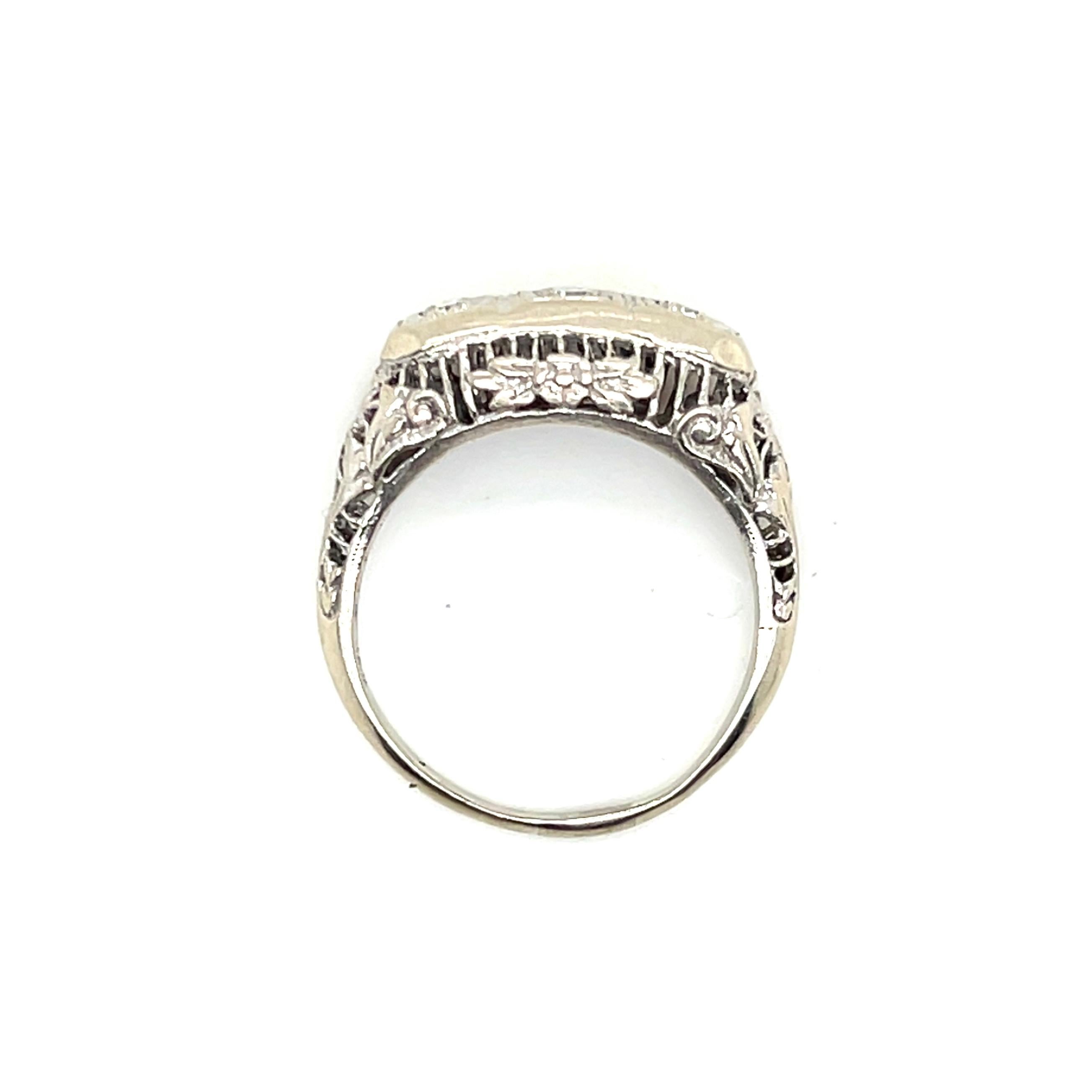 Bague de fiançailles art déco en or blanc 14k avec diamant taille européenne en vente 1