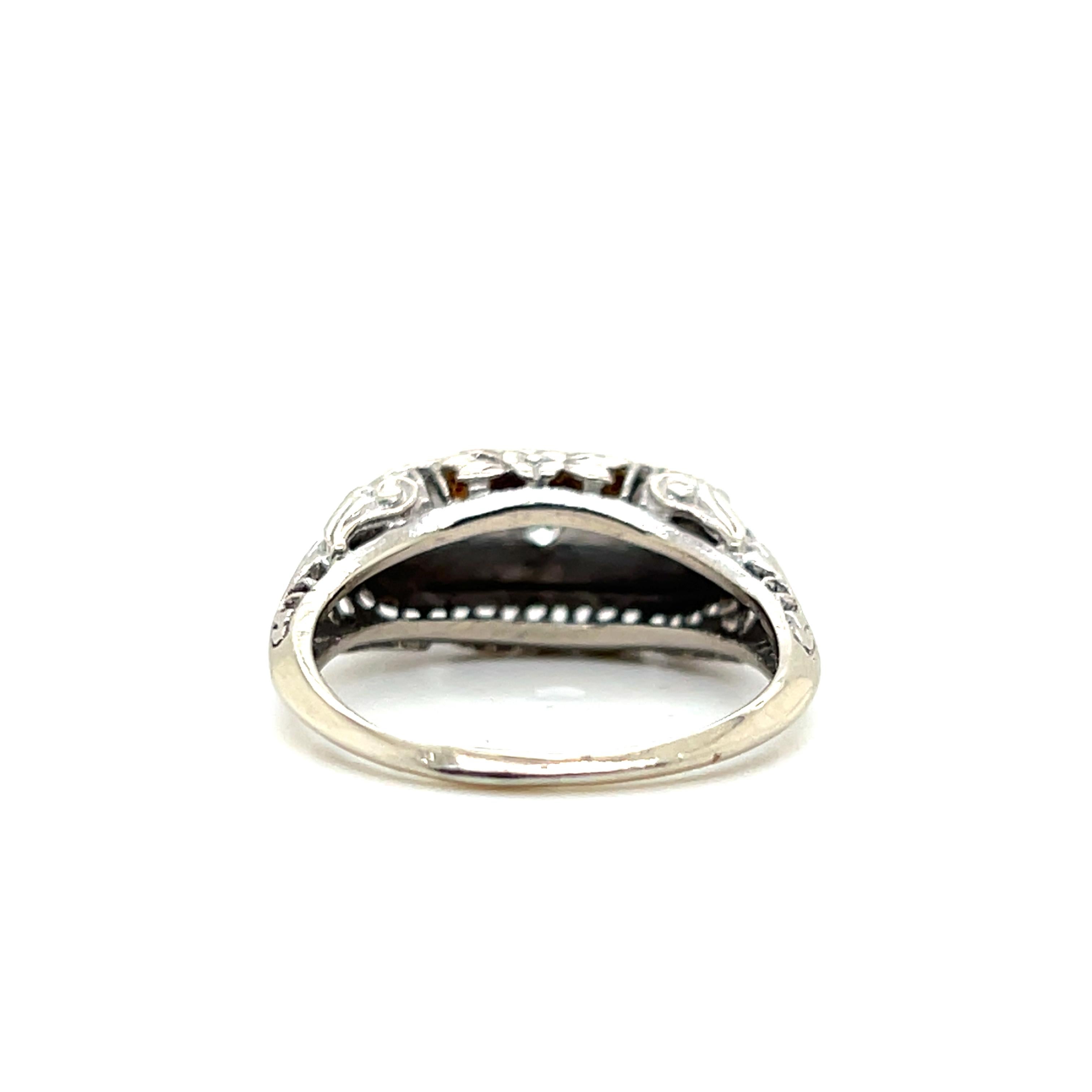 Bague de fiançailles art déco en or blanc 14k avec diamant taille européenne en vente 2