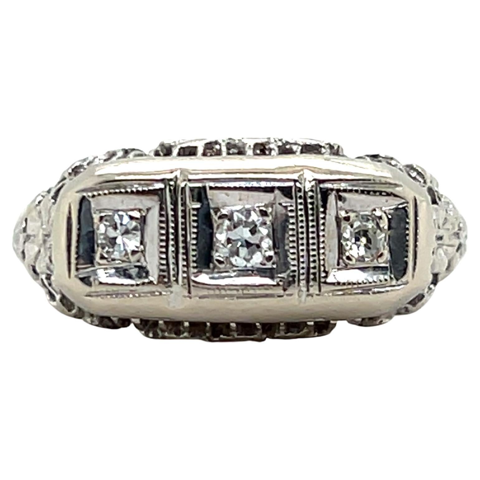 Bague de fiançailles art déco en or blanc 14k avec diamant taille européenne