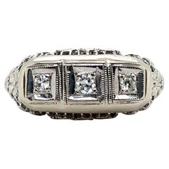 Anello di fidanzamento in oro bianco 14k con diamante vecchio taglio europeo Art Deco