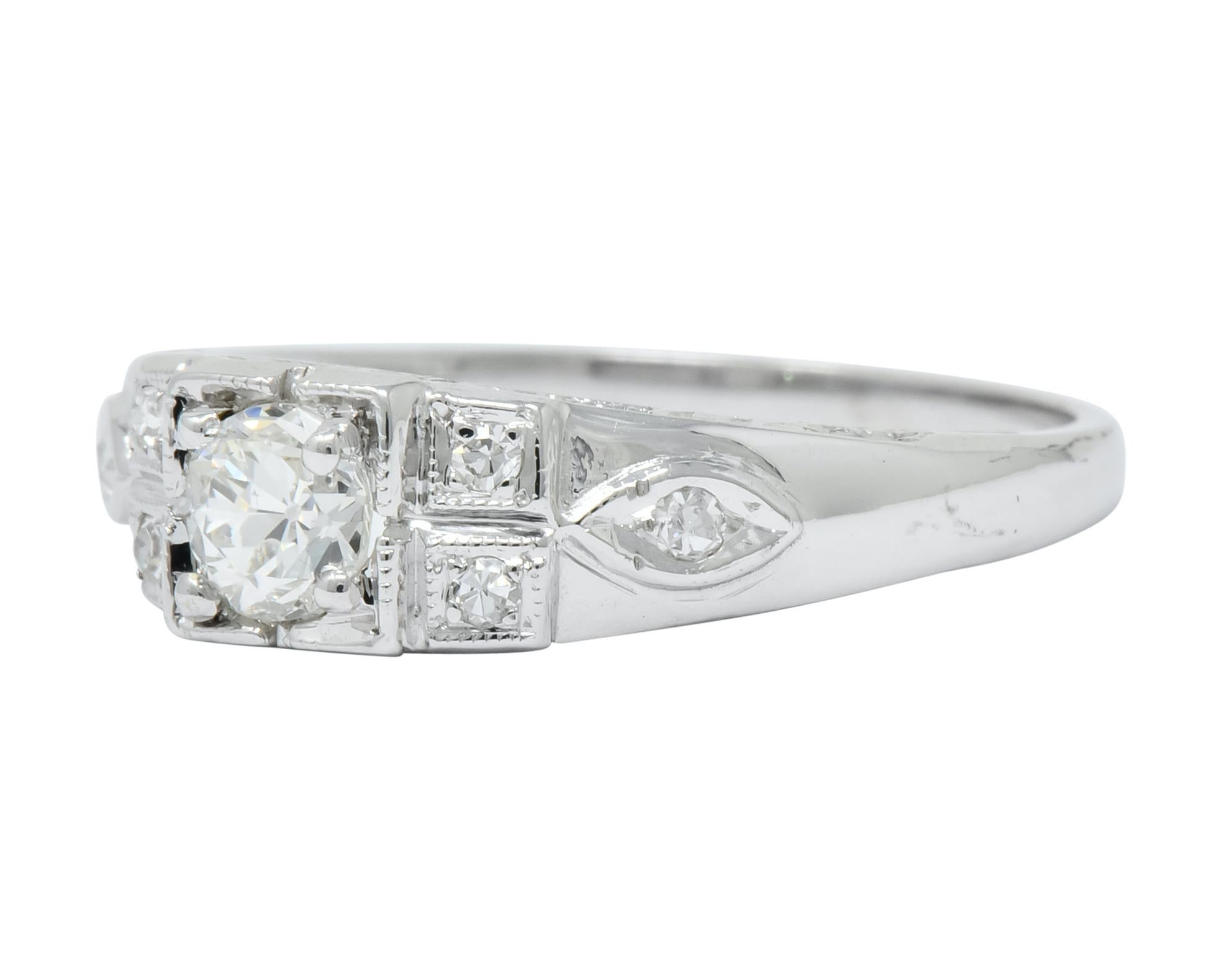 Art Deco Old European Cut Diamond 18 Karat Gold Engagement Ring 2