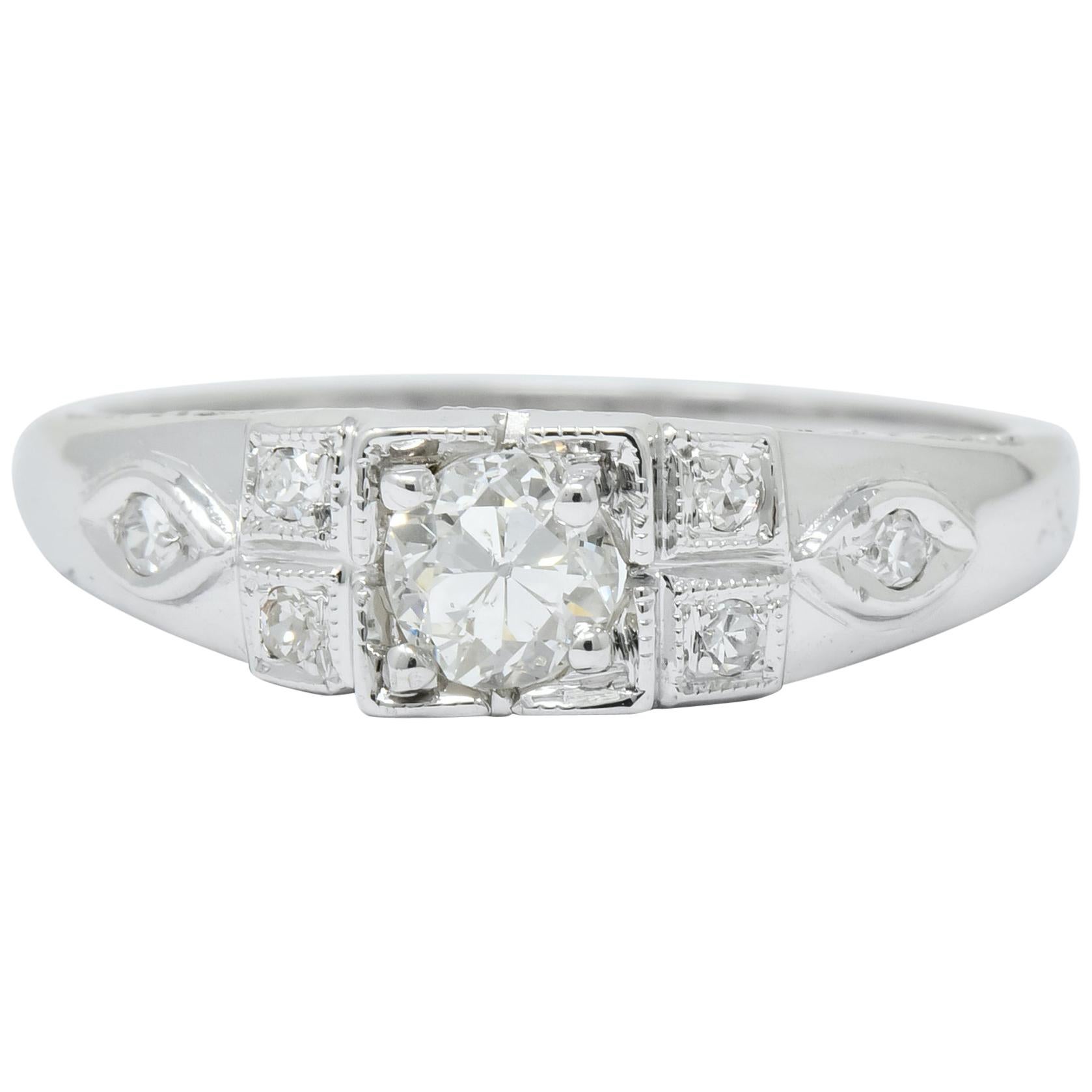 Art Deco Old European Cut Diamond 18 Karat Gold Engagement Ring