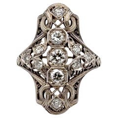 Antique Art Deco Old European Cut Diamond 18 Karat White Gold Filigree Cocktail Ring