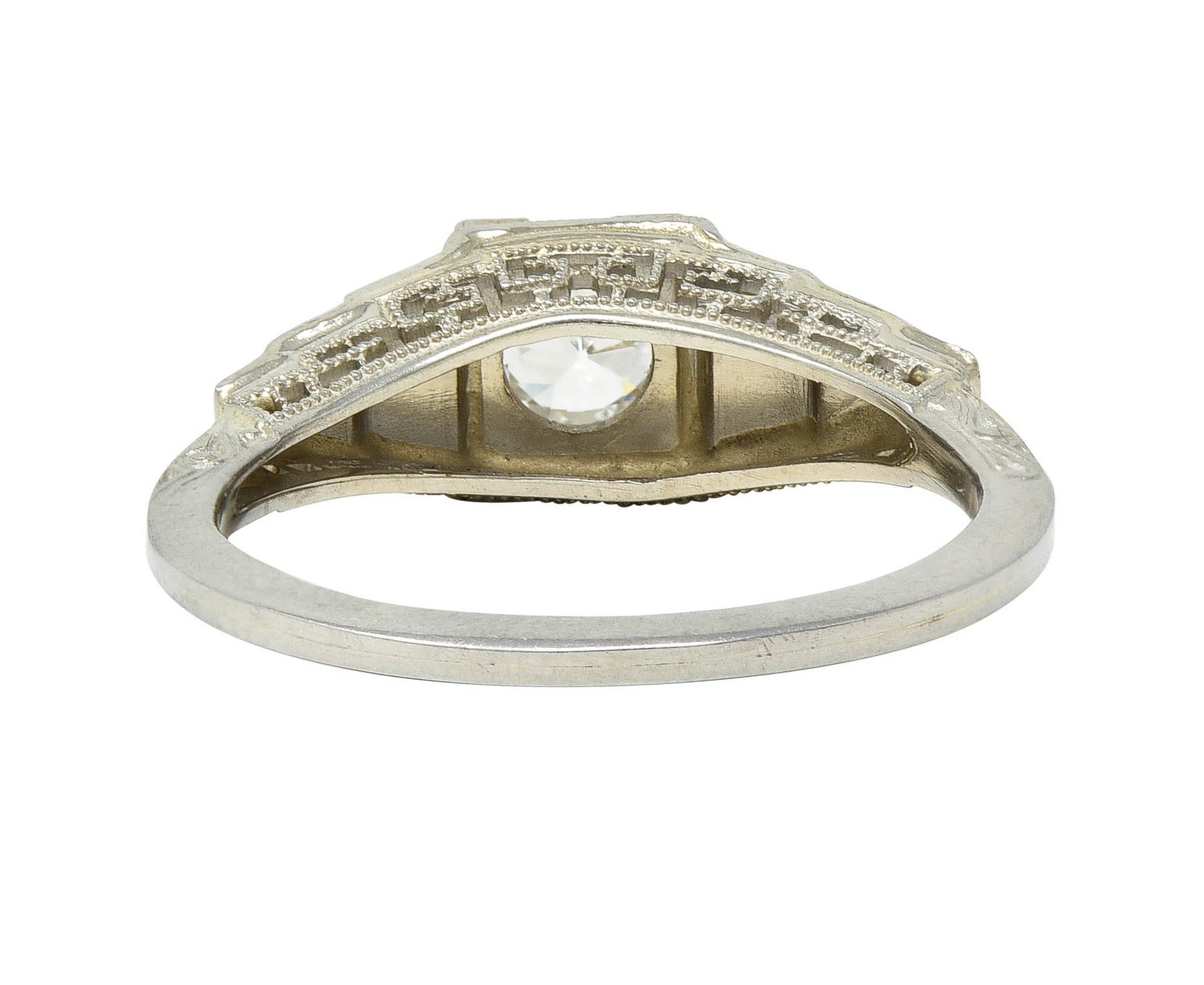 Art Deco Old European Cut Diamond 18 Karat White Gold Vintage Engagement Ring For Sale 2