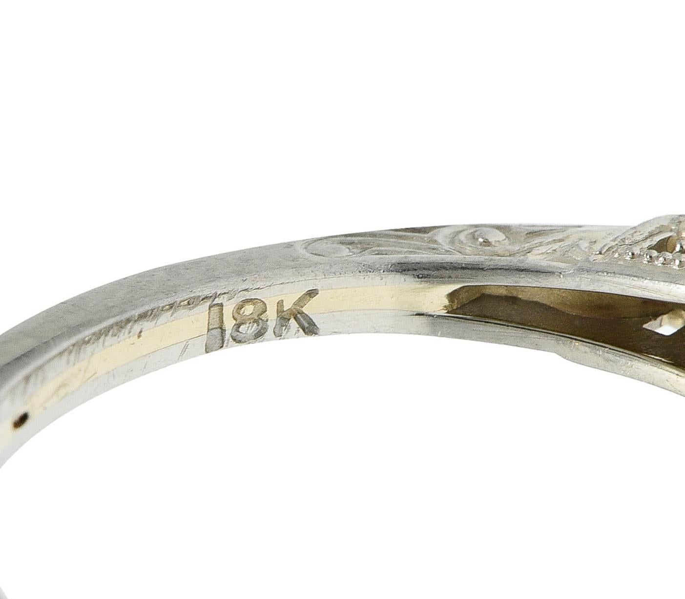 Art Deco Old European Cut Diamond 18 Karat White Gold Vintage Engagement Ring For Sale 5