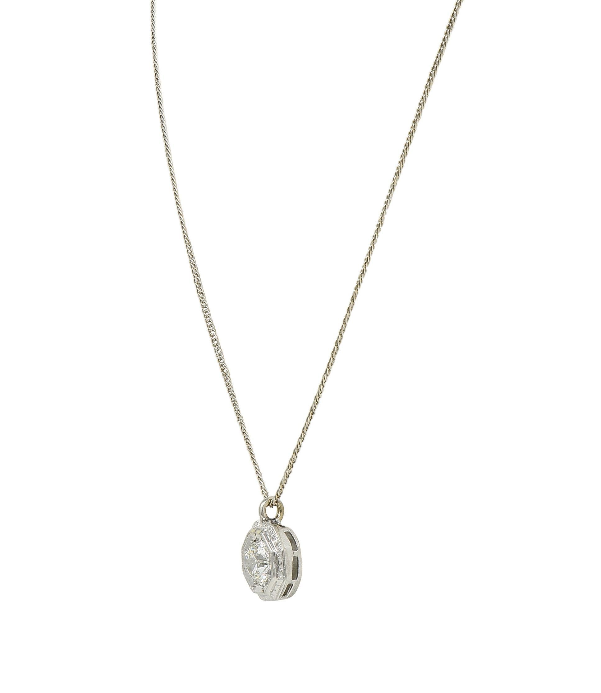 Taglio antico europeo Collana con ciondolo vintage in oro bianco 18 carati con diamante vecchio taglio europeo Art of Vintage in vendita