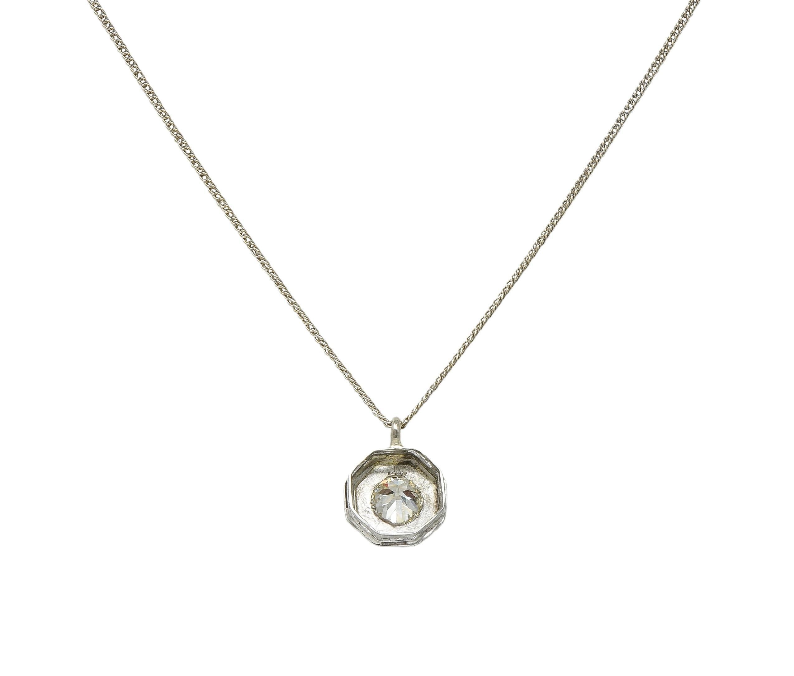 Collana con ciondolo vintage in oro bianco 18 carati con diamante vecchio taglio europeo Art of Vintage In condizioni ottime in vendita a Philadelphia, PA