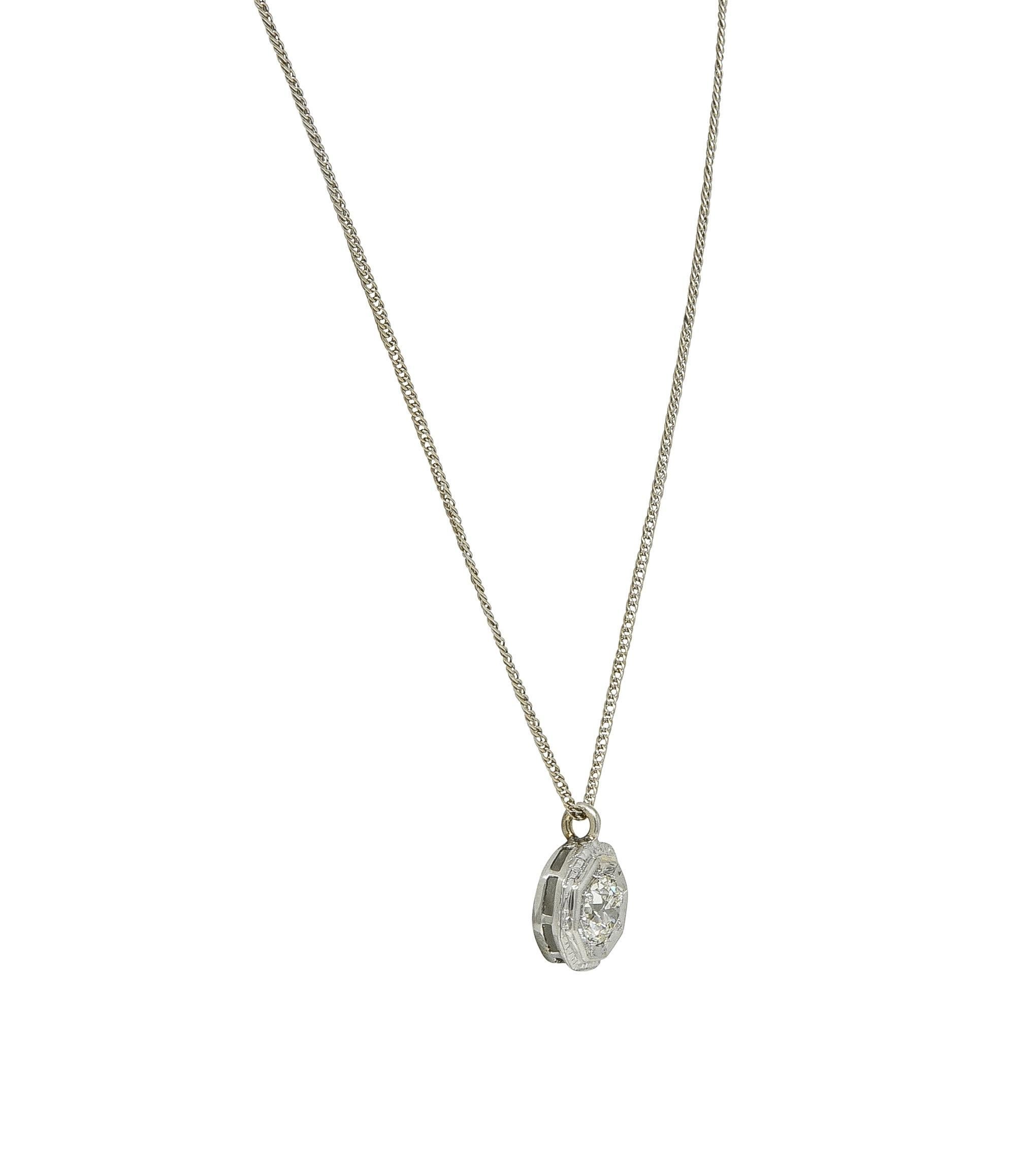 da uomo o donna Collana con ciondolo vintage in oro bianco 18 carati con diamante vecchio taglio europeo Art of Vintage in vendita