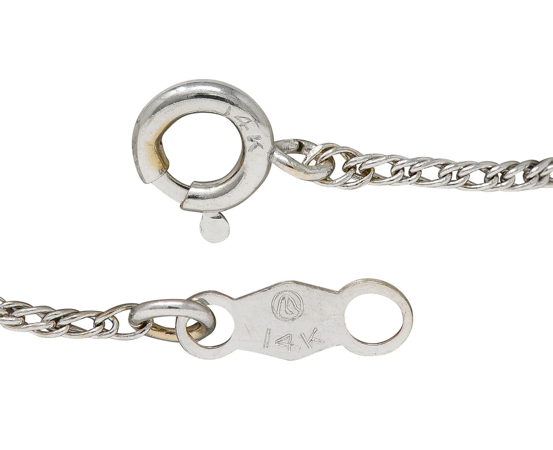 Collana con ciondolo vintage in oro bianco 18 carati con diamante vecchio taglio europeo Art of Vintage in vendita 1