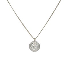 Art Deco Old European Cut Diamond 18 Karat Weißgold Vintage Anhänger Halskette