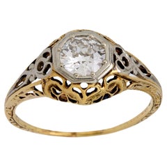 Art Deco old European cut diamond 18k gold engagement ring