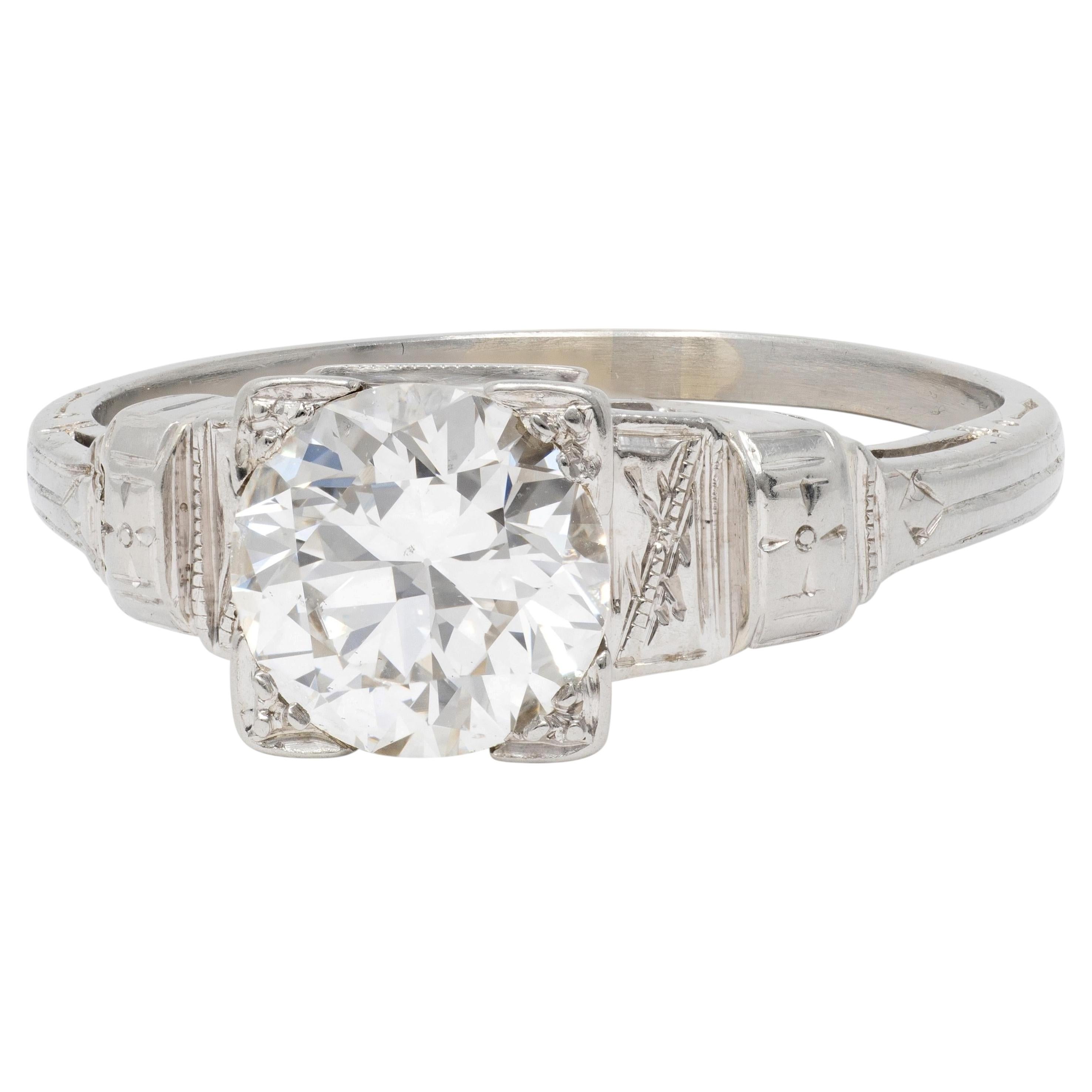 Art Deco Old European Cut Diamond 18K Gold Vintage Floral Engagement Ring
