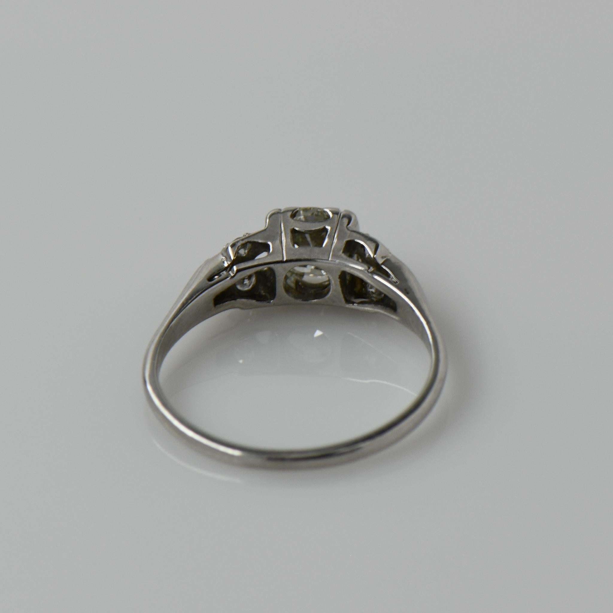 Art Deco Old European Cut Diamant 18K Weißgold Verlobungsring (Art déco)