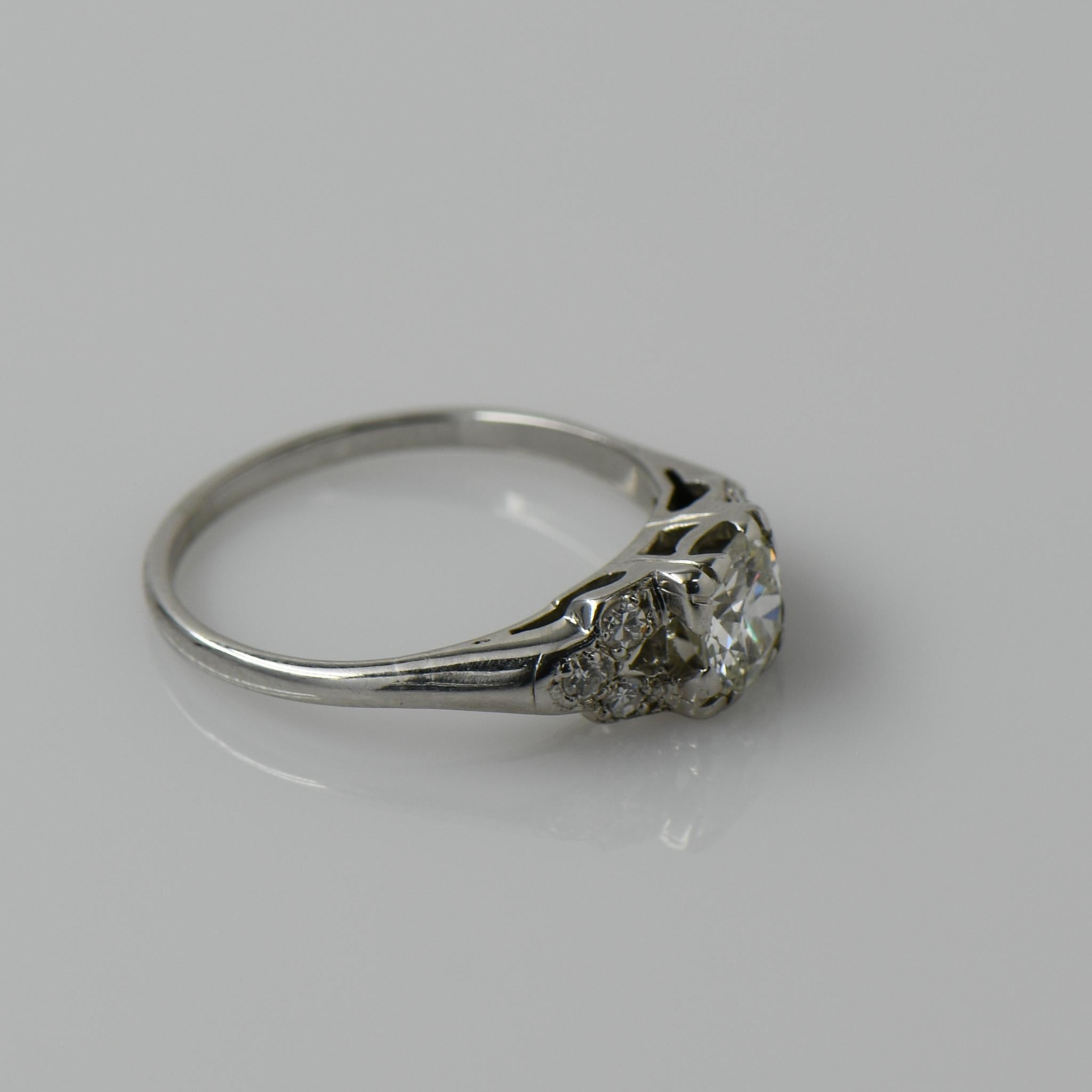 Art Deco Old European Cut Diamant 18K Weißgold Verlobungsring (Alteuropäischer Schliff)