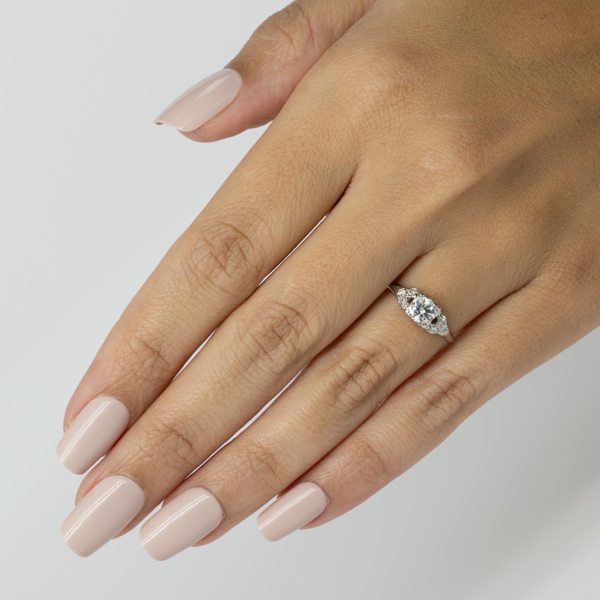 Art Deco Old European Cut Diamant 18K Weißgold Verlobungsring 1