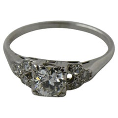 Anello di fidanzamento Art Deco con diamante vecchio taglio europeo in oro bianco 18 carati
