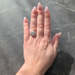 Art Deco Old European Cut Diamond 18K White Gold Floral Vintage Engagement Ring