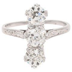 Art Deco Old European Cut Diamond 3-Stone Ring