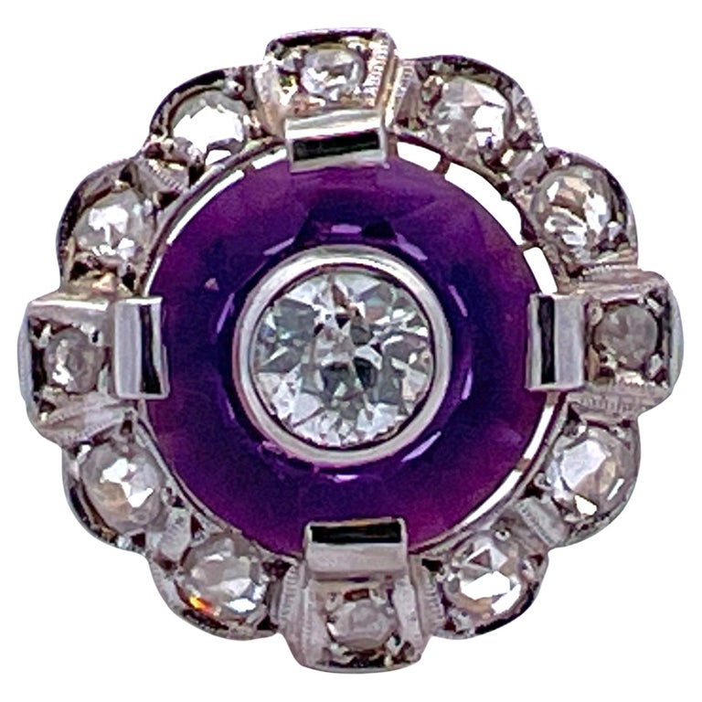Art Deco Old European Cut Diamond Amethyst Platinum Yellow Gold Estate ...