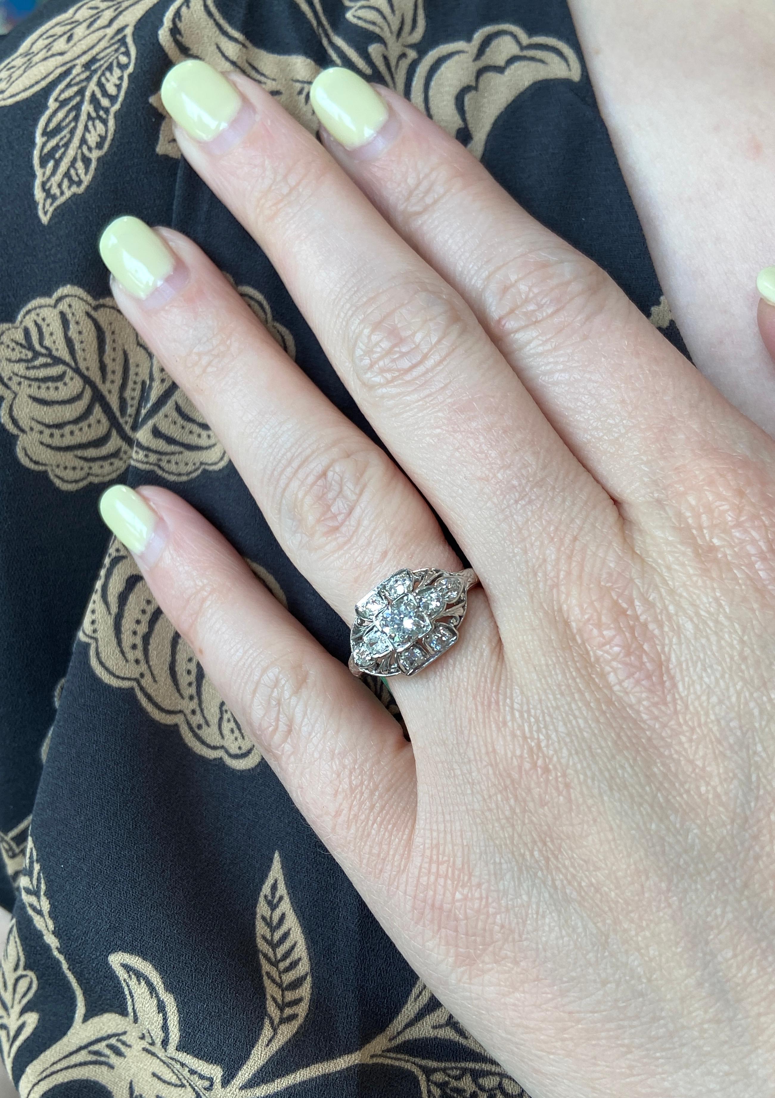 Art Deco Old European Cut Diamond and 18 Karat White Gold Domed Ring For Sale 6