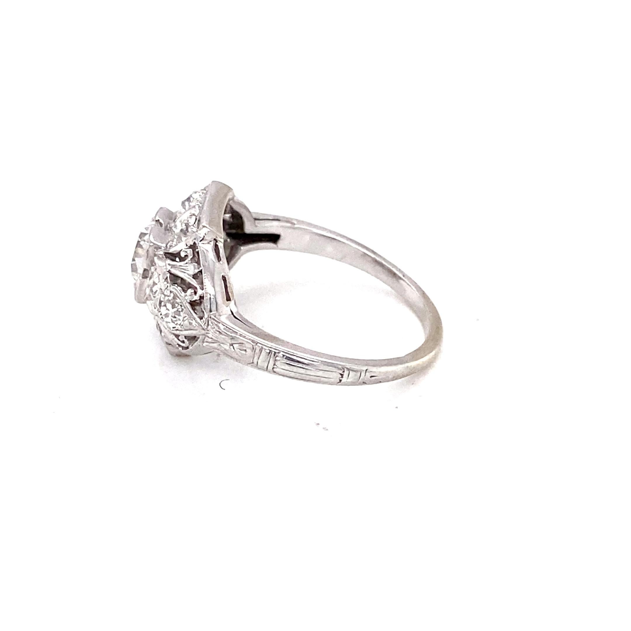 Art Deco Old European Cut Diamond and 18 Karat White Gold Domed Ring In Fair Condition For Sale In Towson, MD