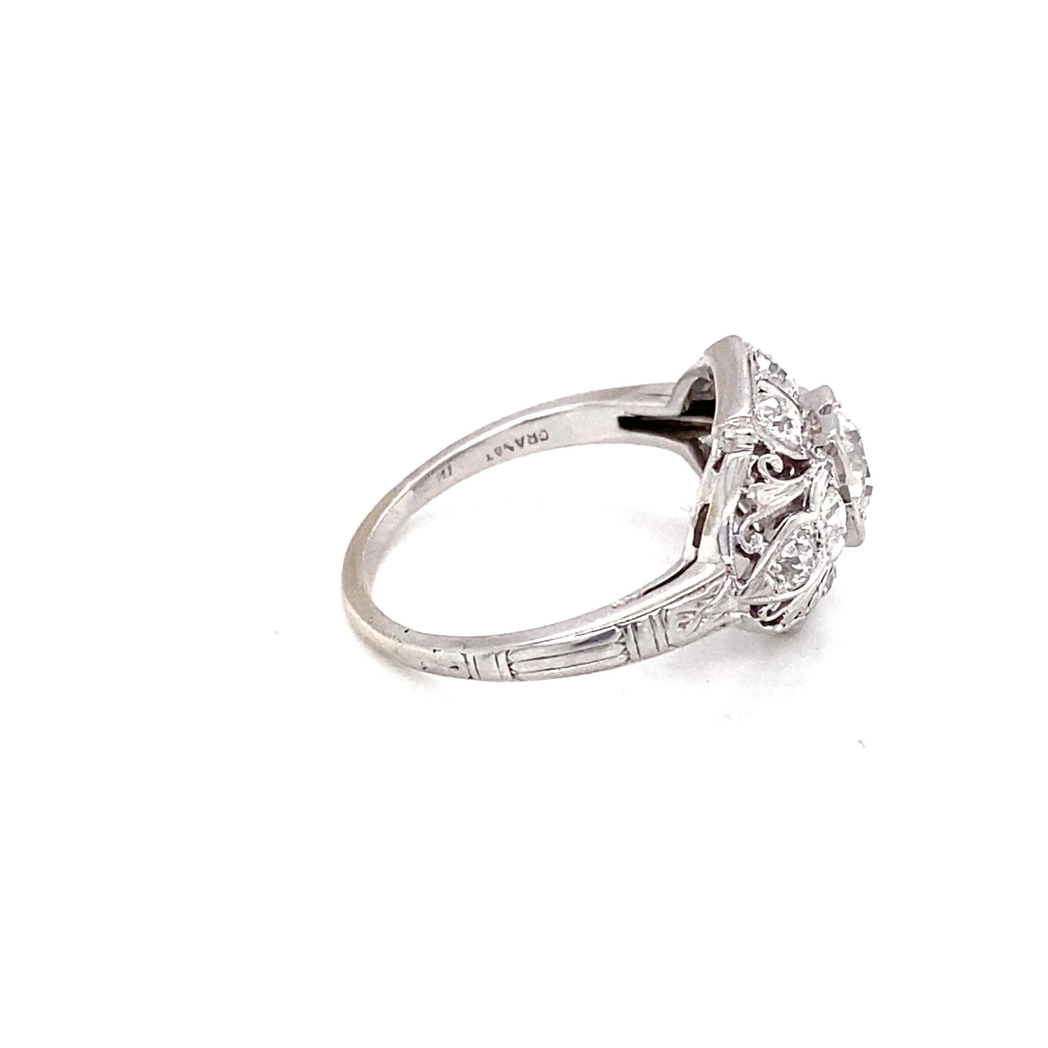 Women's or Men's Art Deco Old European Cut Diamond and 18 Karat White Gold Domed Ring For Sale