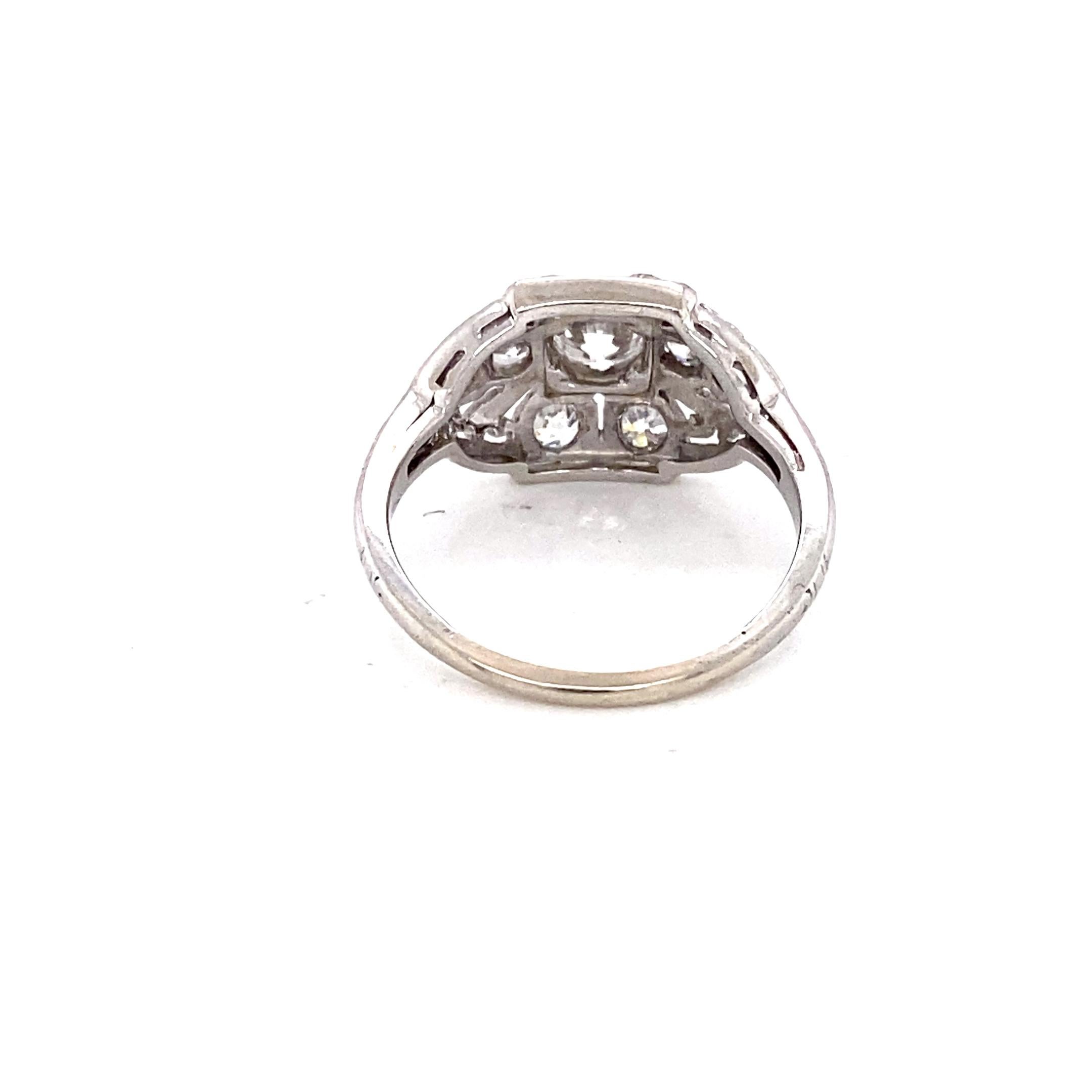 Art Deco Old European Cut Diamond and 18 Karat White Gold Domed Ring For Sale 1