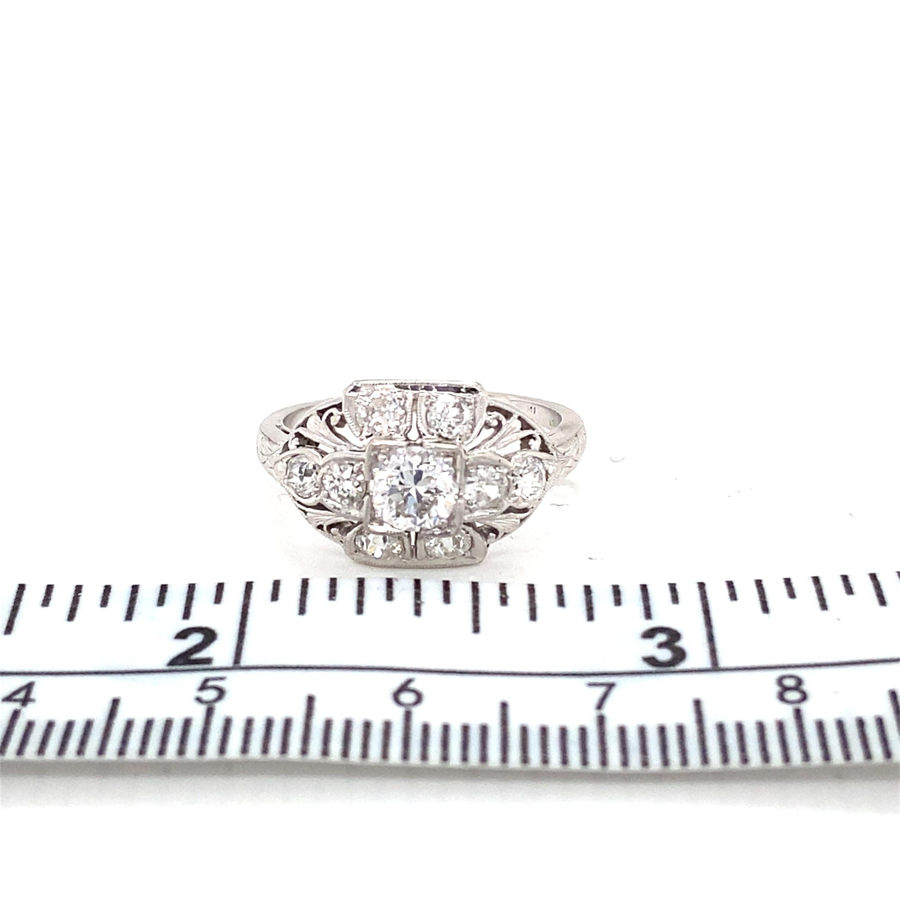 Art Deco Old European Cut Diamond and 18 Karat White Gold Domed Ring For Sale 2