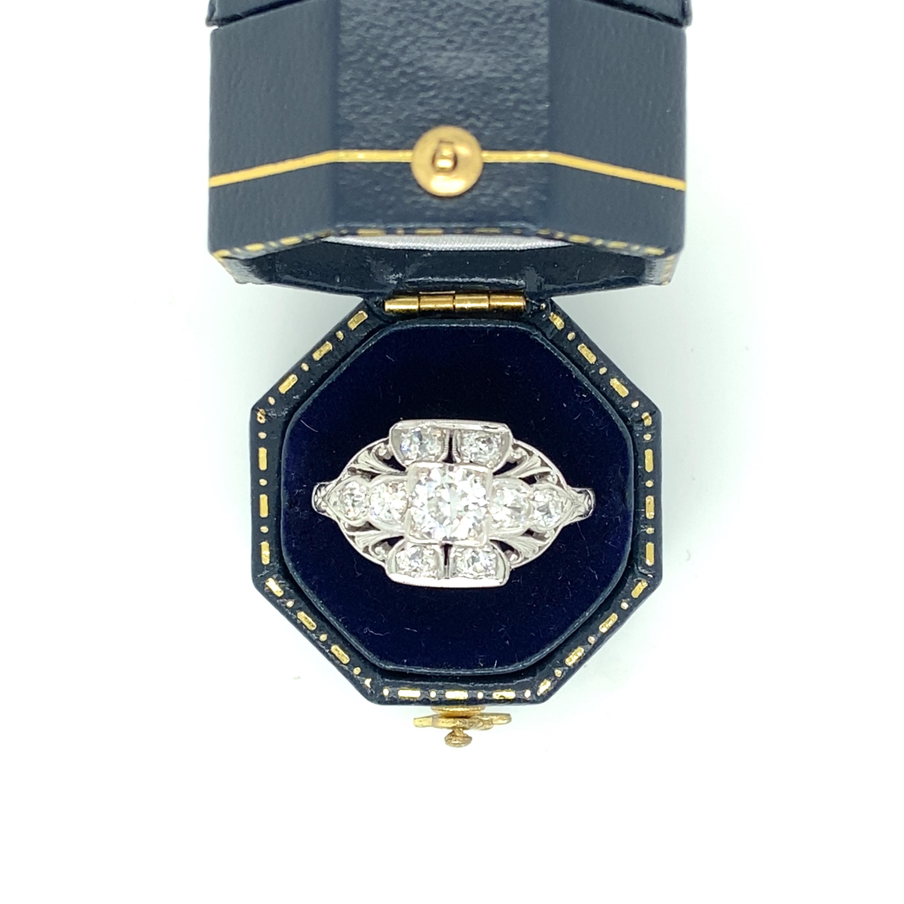 Art Deco Old European Cut Diamond and 18 Karat White Gold Domed Ring For Sale 3