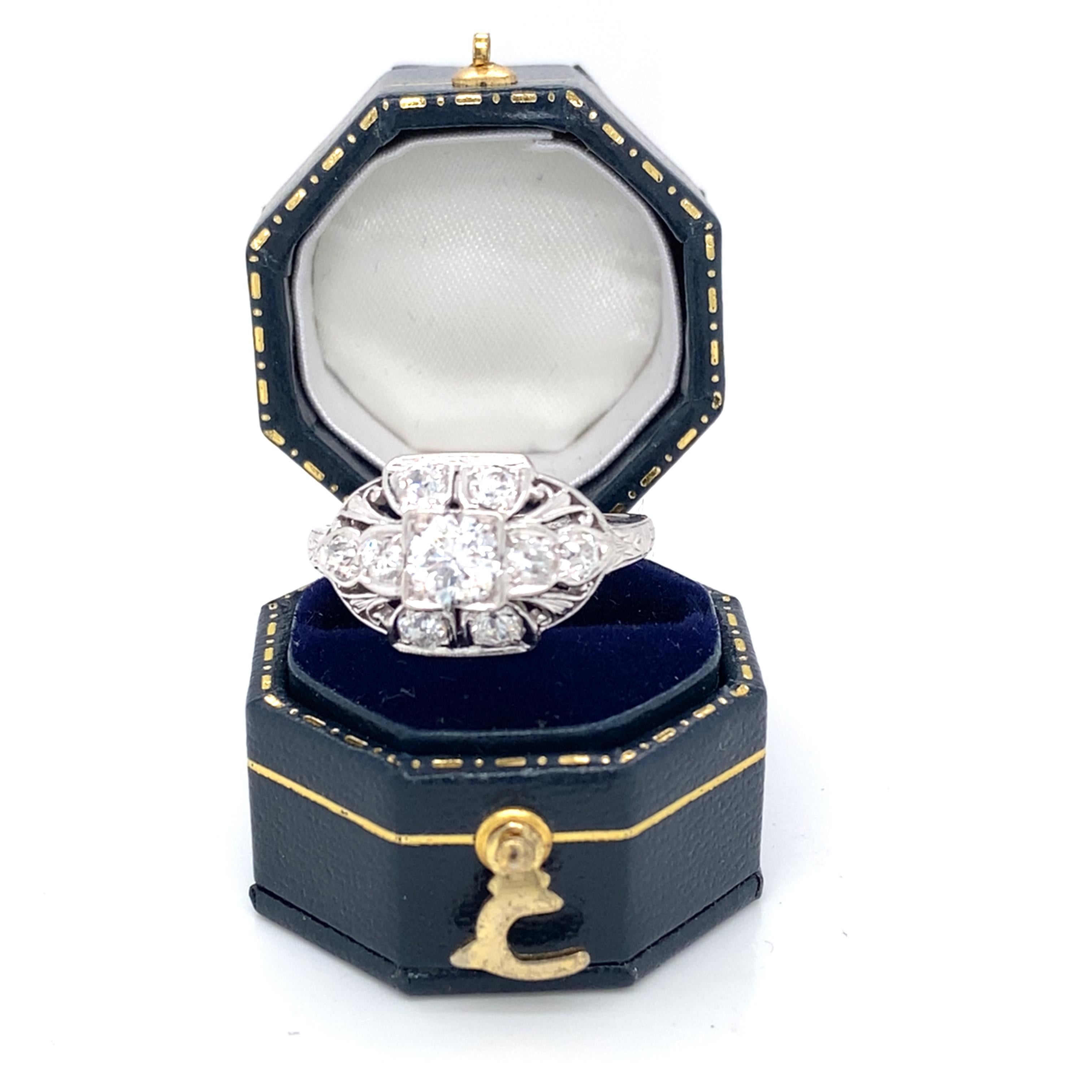 Art Deco Old European Cut Diamond and 18 Karat White Gold Domed Ring For Sale 4