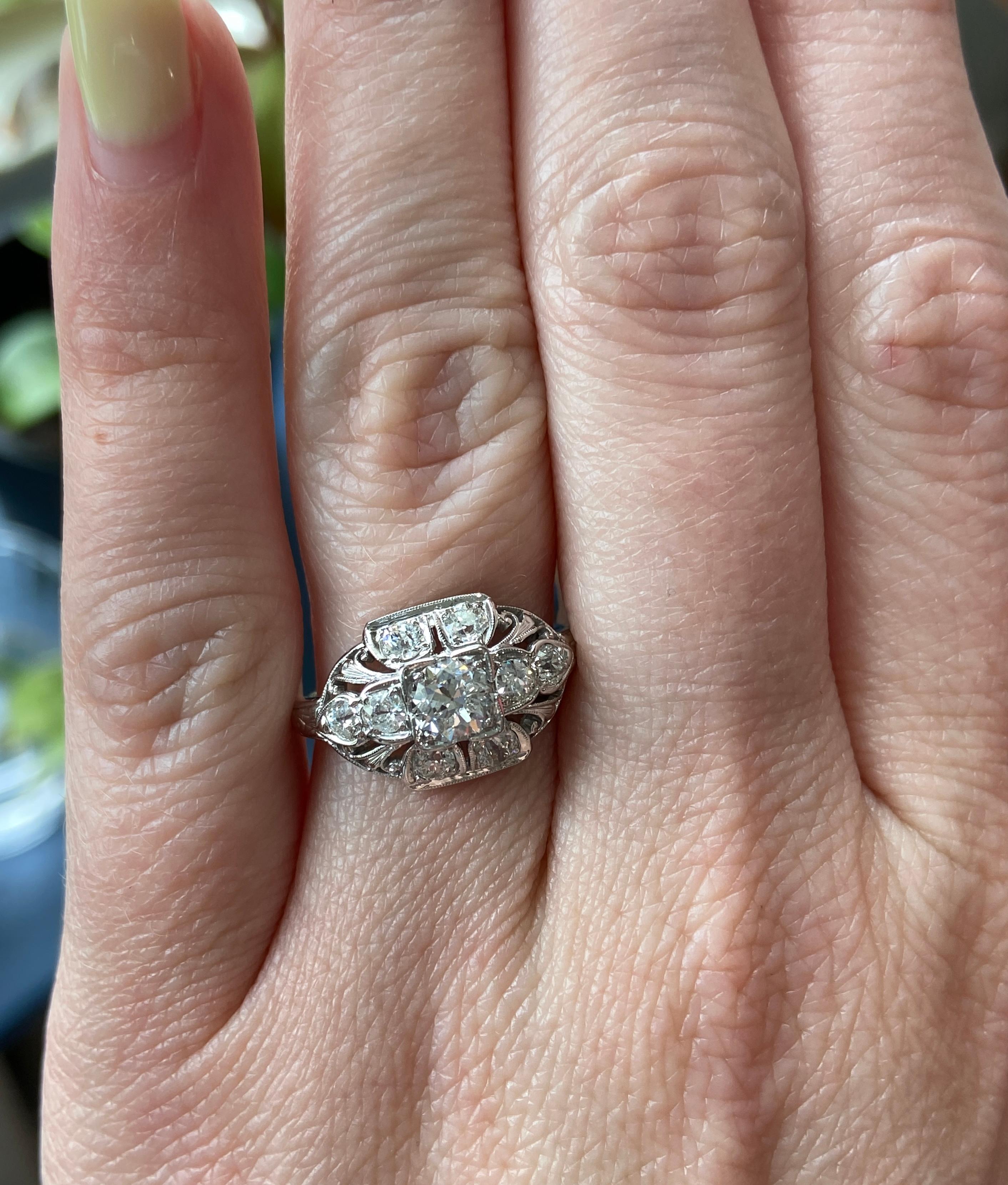 Art Deco Old European Cut Diamond and 18 Karat White Gold Domed Ring For Sale 5